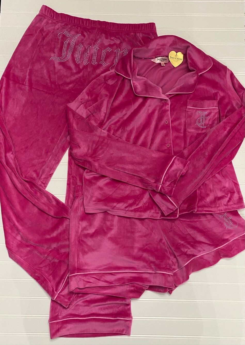 Juicy Couture 3 pc Sleepwear Set Pants Shirt Shorts Sz Large